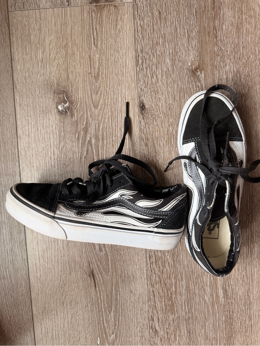 Vans Kids Black Sneakers with White Flame Design